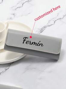 1PcCustom Text Leather Bag Iron Non-Prescription Glasses Storage Bag Fashion Soft Leather Portable Sunglasses Leather Glasses Bag Anti-Pressure