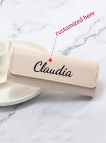 1PcCustom Text Leather Bag Iron Non-Prescription Glasses Storage Bag Fashion Soft Leather Portable Sunglasses Leather Glasses Bag Anti-Pressure