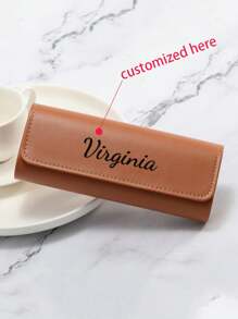 1PcCustom Text Leather Bag Iron Non-Prescription Glasses Storage Bag Fashion Soft Leather Portable Sunglasses Leather Glasses Bag Anti-Pressure