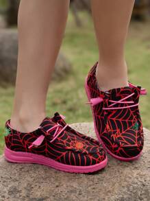 Unisex Kids Lightweight & Comfortable Spider Pattern Shoes, Suitable For Outdoor Play, Casual, Vacation, School Wear, All Season - Red - View 4