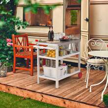 Outdoor Prep Grill Cart, Honeycomb Style Wear-Resistant Tabletop With High Load-Bearing Portable BBQ Cart, HDPE Durable Frame 3-Tier Storage Cart