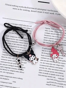 Sanrio 2pcs/Set Sanrio Character Friendship Bracelet Set, Comes With Magnetic Clasp, Polyamide Woven Strap, Anime Style Charm Bracelet, Suitable For Couples And Friends, Bracelet Set, Couples, Anime Items, Halloween