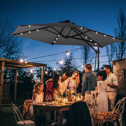  Outsunny 3(M) Cantilever Parasol With Solar LED And Easy Lever, Garden Parasol Umbrella With Cross Base And Waterproof Cover, Outdoor Sun Shades