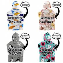 1 Pc Customizable Cartoon Graphic Wearable Hooded Cloak Towel, Cute & Personalized Super Soft Microfiber Cloak Towel, Quick-Drying & Absorbent, Suitable For Swimming, Travel, Beach Bathroom Decor Fall Decor Beach Essentials Back To School