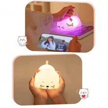 1 pieza Luz nocturna linda de gato, lámpara LED de diseño de gato de dibujos animados con control táctil, juguete antiestrés de tacto suave, ideal para decoración del hogar y regalo de cumpleaños, funciona con pilas