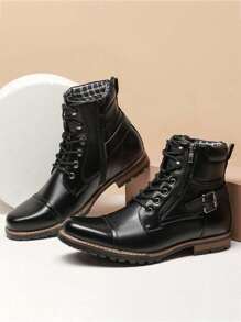 Men's Motorcycle Boots Zipper Combat Biker Ankle Boots Rugged Outdoor - 黑色 - 查看 9