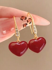 1 cặp bông tai mặt trái tim đỏ Encore nhỏ gọn dùng hàng ngày đa năng, thích hợp làm trang sức đeo hàng ngày cho phụ nữ, quà tặng Giáng sinh, quà tặng ngày lễ - Đỏ - Xem 3