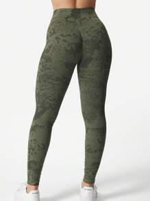 VOYJOY Women Camo Workout Scrunch Butt Leggings Seamless High Waisted Athletic Yoga Leggings - Olive Green - View 2