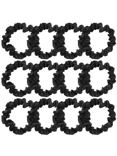 12 st svarta sidensatäng scrunchies, mjuka och moderiktiga sidenhårsnoddar, hästsvanshållare, hårnålar, hårrep, håraccessoarer, huvudaccessoarer, gym, sport, löparoutfits, gummiband