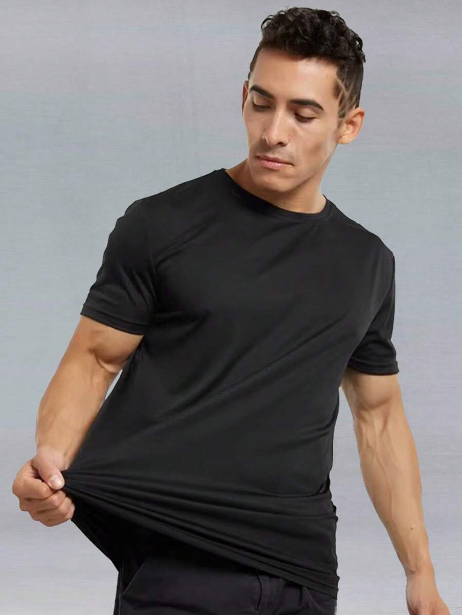 Men's Technological T-Shirt Modal Tech Basic T-Shirt Anti-Odor Wrinkle-Free - Black - View 1