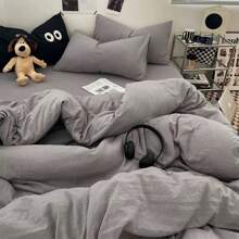 糖果色水洗系列 2 件/3 件床上用品套装，单人/双人尺寸 - 简约北欧风格 - 奢华缎面柔软床上用品套装 - 新年圣诞礼物 - 经典百搭简约 - 家居装饰 - 多种尺寸 - 信封枕套（无拉链） - 羽绒被套（带拉链） - 酒店旅馆宿舍床上用品