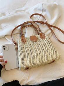Korean Style Straw Crossbody Bag, New Fashionable Straw Handbag Woven Bag, Beach Bag, Versatile Wicker Bag For Women, Holiday Essentials,Perfect For Travel, Vacation, Holiday & Beach