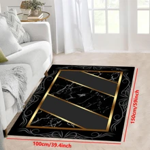1 bucată "Fond negru, model floral de jur împrejur, dreptunghi auriu în centru, 4 linii diagonale de marmură încrustată" covor antiderapant, lavabil la mașină, covor pentru intrare, sufragerie, dormitor, creșă, terasă în aer liber, grădină, curte Covor, decorare interioară , Decor camera, Covor, Tapiserie