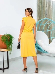 WOMEN'S MIDI DRESS 100% PREMIUM COTTON COMFORTABLE - 黃色 - 查看 2