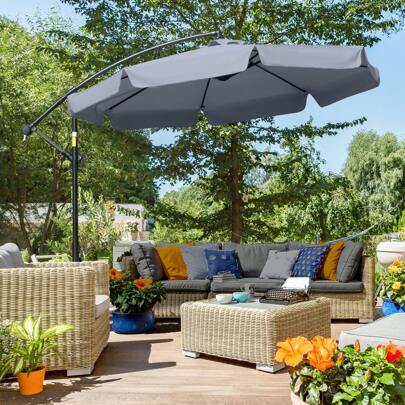  Outsunny 2.7m Garden Banana Parasol Cantilever Umbrella With Crank Handle And Cross Base For Outdoor, Hanging Sun Shade