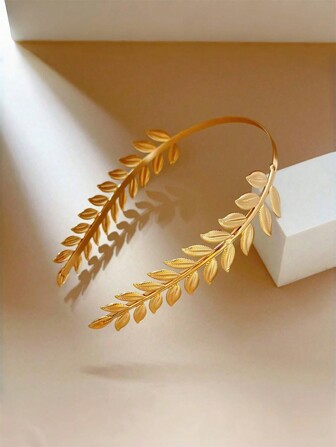 1 件优雅简约金叶形金属合金头带发饰，适合日常佩戴、发带、发箍头带