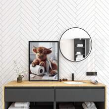 1/3 件苏格兰高地牛趣味浴室家居装饰、农场动物幽默、异想天开的高地牛爱好者礼物、牛壁画、无框 - 彩色 - 查看 6