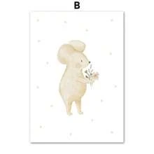 1 件波西米亚风卡通农场海报艺术印刷品狐狸蜜蜂熊刺猬花帆布画墙画家居装饰无框