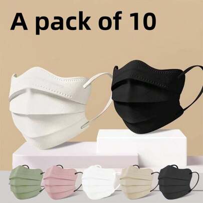 10pcs Disposable 3D Face Masks For Women, Fashion, Multi-Color, Breathable, Dust-Proof & UV Protection
