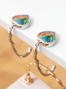 1pc Heart-Shaped Women Bag Hanger, Multi-Color Marble Keychains Made Of Alloy Material, Home And Travel Organizer - Multicolor - View 17