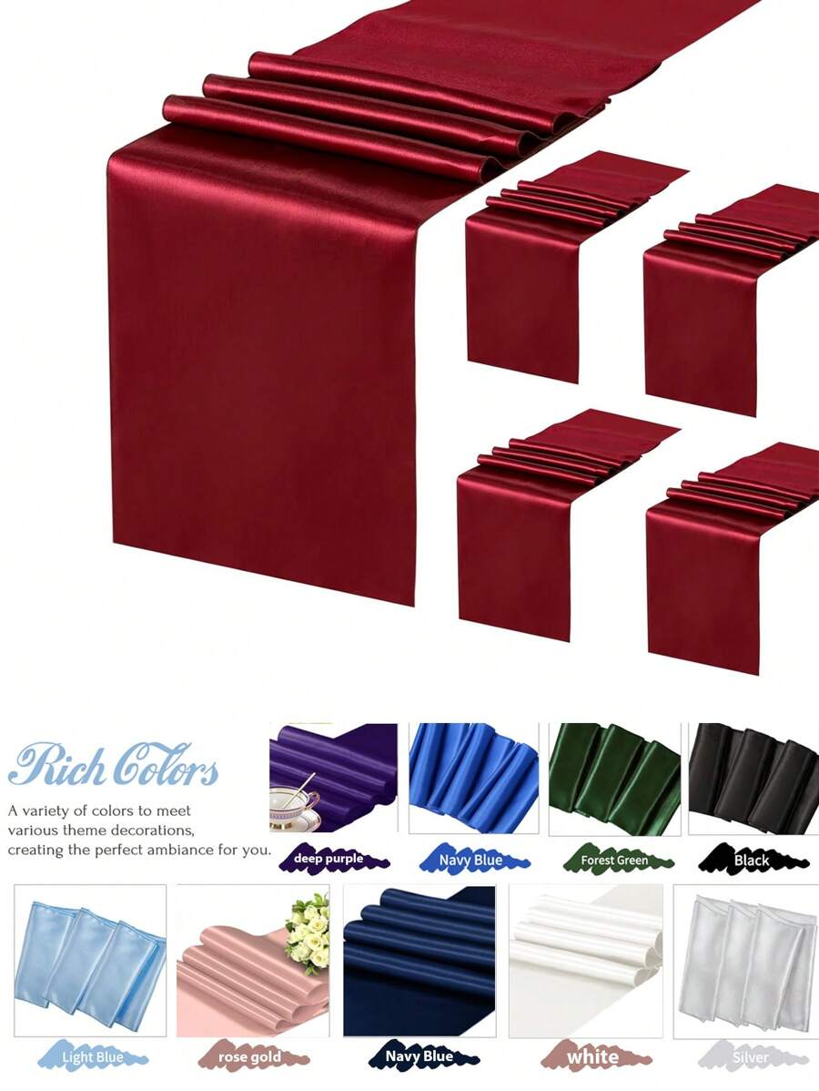 5pcs Satin Table Runner, 12 X 108 Inch, Wedding Decorative Tablecloth, Suitable For Wedding, Party, Birthday, Valentine's Day Table Decor, Can Be Tied Into Bows For Chair Covers