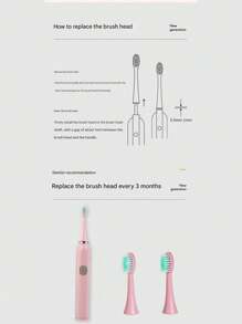 1pc Adult Electric Toothbrush Ultrasonic Type, 6 Brush Heads Included, Batteries Not Included