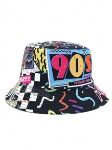 Cappello a secchiello unisex reversibile, in stile retrò anni '90 e '80, design con motivo vintage, cappello a secchiello casual da streetwear