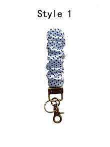 Wristlet Keychain For Women, Scrunchie Bracelet Key Ring With Clip Closure, Stretchy Wrist Lanyard,Keychain For Car Keys,Black And White Checkered Pattern,Daisy Pattern, Striped Pattern School