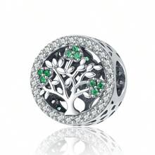 bamoer 1 pièce Pendentif Charm Arbre de Vie Argent Sterling 925 Vert avec Trèfle à Quatre Feuilles Chanceux et Perles Zirconia, Compatible avec Bracelet et Collier Originaux, Cadeau de Bijouterie DIY