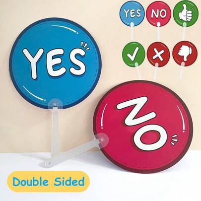 6 件是/否同意/不同意手持卡，用于问答、小组比赛的课堂教学工具，适合小学生和教师，英语互动教学道具（均码），返校