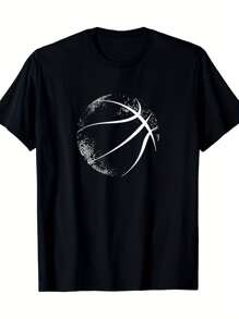 Basketball Silhouette, Basketball T-Shirt, Stylish Men's Cotton Tee – Breathable And Comfortable For Daily Outings Or Lounging – Ideal Gift For Friends And Family - 黑色 - 查看 1