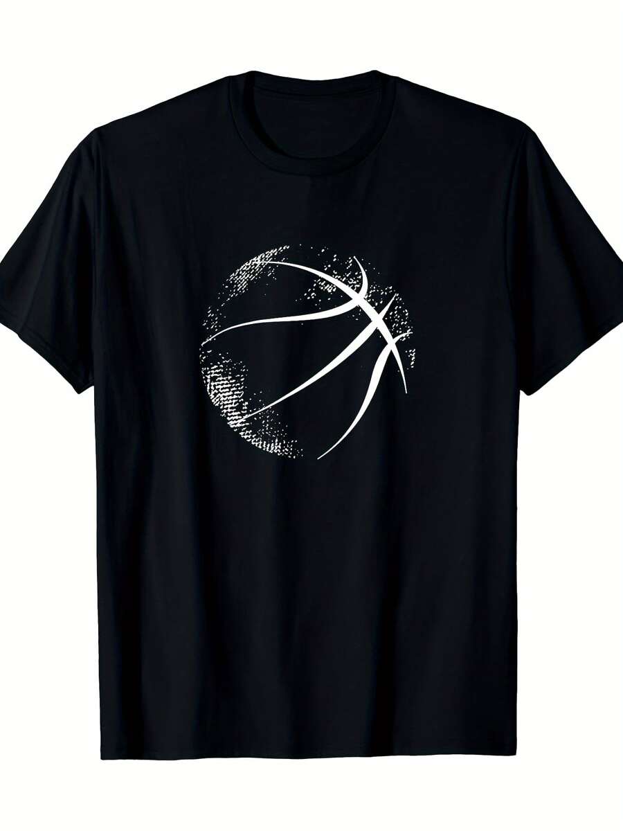 Basketball Silhouette, Basketball T-Shirt, Stylish Men's Cotton Tee – Breathable And Comfortable For Daily Outings Or Lounging – Ideal Gift For Friends And Family - 黑色 - 查看 1