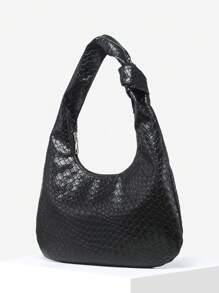 1pc Women's Retro Minimalist Casual Faux Leather Angora Red Woven Texture Large Capacity Shoulder Bag, Suitable For Outings, Dates, Commuting