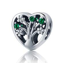 bamoer 1 pièce Pendentif Charm Arbre de Vie Argent Sterling 925 Vert avec Trèfle à Quatre Feuilles Chanceux et Perles Zirconia, Compatible avec Bracelet et Collier Originaux, Cadeau de Bijouterie DIY