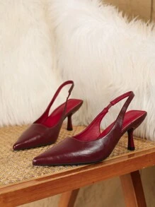 Women's Pointed Toe Kitten Heel Backstrap Stiletto Heel Party/Outdoor/Work Shoes, Fashionable & Comfortable Red High Heels, Closed Toe Versatile Sandals (Run Small, Size Up One) - Bordeaux - View 4