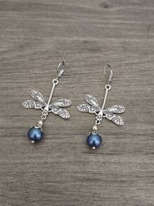 1 Paire De Boucles D'oreilles Crochets Pendentifs Style Bohémien Vintage Libellule & Perles Vertes Fausses Pour Femmes, Cadeau De Bijoux Pour Fêtes Et Voyages