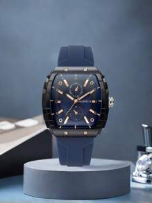 1pc Rebirth Brand Ladies' Quartz Watch With Simple Silicone Strap, Fashionable And Versatile For Daily Decoration And Wear - Navy Blue - View 3