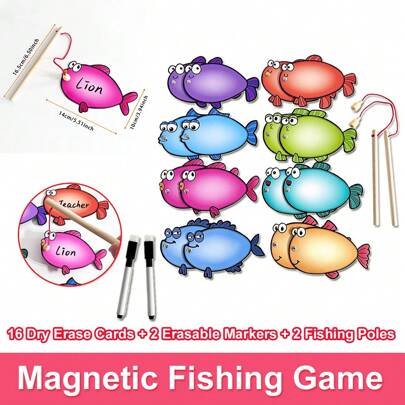 Lachilly Wooden Magnetic Fishing Game, Dry Erase Cards, Fine Motor Skill Toy, DIY Go Fish Catching Numbers ABC Alphabet Sight Words Counting Color Sorting Puzzle Activity, English Words Practice Handwriting Cards, Spelling Reading Board Game