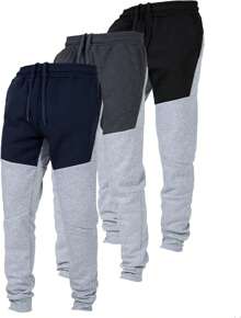 3 Pack Fleece Active Tech Joggers For Men, Mens Sweatpants With Zipper Pockets - Color Block Navy / Color Block Black / Color Block Charcoal - View 1