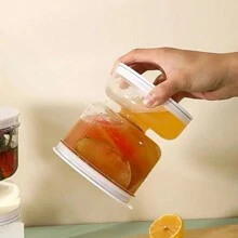 1 pieza Recipiente para pepinillos de 6.76 oz con tapa coladora y tenedor de acero inoxidable, recipiente de almacenamiento de pepinillos hermético a prueba de fugas con tapa basculante con mecanismo de cierre, lata de alimentos redonda reutilizable