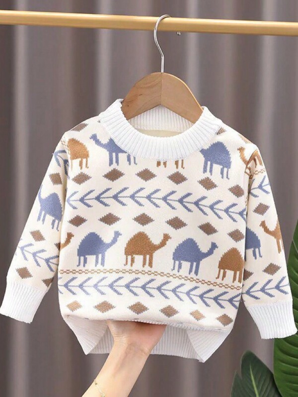 M.Dian xi Suéter Infantil Novo de Outono/Inverno, Meninos Crianças Tricotado Espessado com Padrão de Urso Cartoon, Gola Redonda, Solto, Parte Superior de Moletom para Agasalho