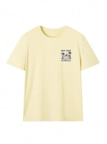 Damen Neuer Sommer Lässig Rundhals Kurzarm T-Shirt, minimalistischer vielseitiger Palmbaum Slogan Muster, geeignet für den täglichen Gebrauch. Grafik T-Shirt, Damen Weißes Top, Schwarzes Top, Rosa Top, Urlaubsoutfit. - Gelb - Übersicht 5