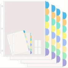 1/2/4 套透明活页夹保护套 8/16/24/32 包，活页夹分隔套带 8 个标签，3 环活页夹塑料页面保护套 8.5 X 11 英寸，可插入索引分隔整理器多色标签，返校，学校用品