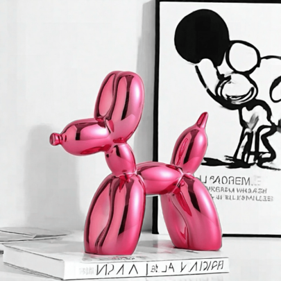 1pc Nordic Pink Electroplating Small Balloon Dog Resin Sculpture Decoration Indoor Home Decoration Creative Animal Small Sculpture Resin Crafts Best