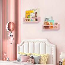 1pc Nursery Wall Shelves, Wooden Book Shelves For Wall, Wall Mounted Hanging Shelves For Living Room, Bathroom Decor, Kitchen Spice Rack, White-Natural