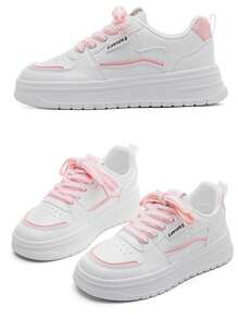 Zapatos De Tenis Mujer De Suela Gruesa Transpirable De Moda - Rosa Roja - Ver 8