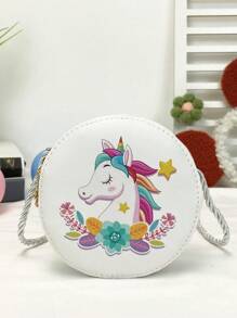 1pc Sweet Mini Flower Unicorn Mermaid Pu Leather Material Zipper Closure Cartoon Cute Crossbody Bag Suitable For Daily Use