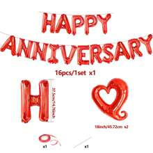 Valentine's Day Decoration Polyester Foil Balloons, Red Heart-Shaped Balloons, HAPPY ANNIVERSARY Letter Banner, Romantic Love Decorations, Red, Silver, Blue, Pink, Rose Gold, Gold, Suitable For Valentine's Day, Bride Wedding, Engagement, Proposal, Bridal Shower - HAPPY ANNIVERSARY - View 4