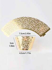 50pcs Laser Cut Gold & Silver Wire Wedding Cupcake Wrapper Baking Muffin Cupcake Paper Box Tray For Birthday Party Decoration (Bright Gold),Christmas - Gold - View 3