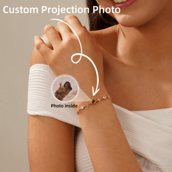 Custom Photo Projection Bracelet Four Leaf Clover Adjustable Chain Inlay Zirconia Stone DIY Picture Projection Bracelet,New Year Glamour